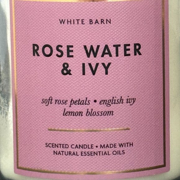 BBW Rose Water & Ivy White Barn Bath & Body Works Mason Jar Single Wick Candle - Picture 3 of 10
